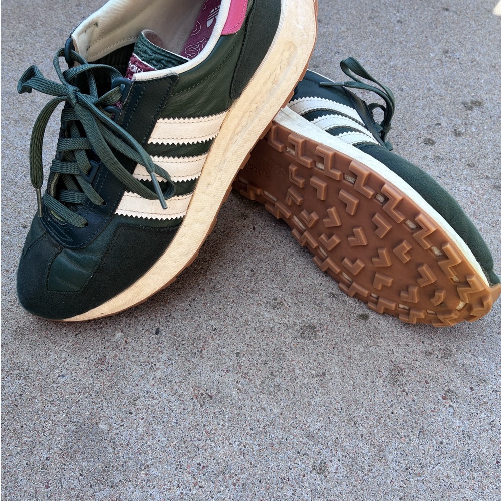 adidas Originals Dark Green and White Retro Runner Sneakers